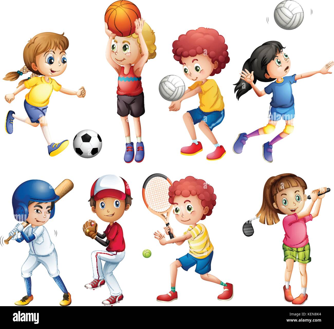 Ilustración de muchos niños haciendo deporte Imagen Vector de stock - Alamy