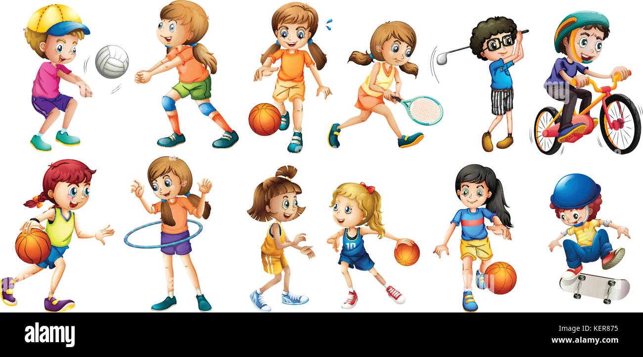 Ilustración de los niños haciendo deporte diferente Ilustración ...