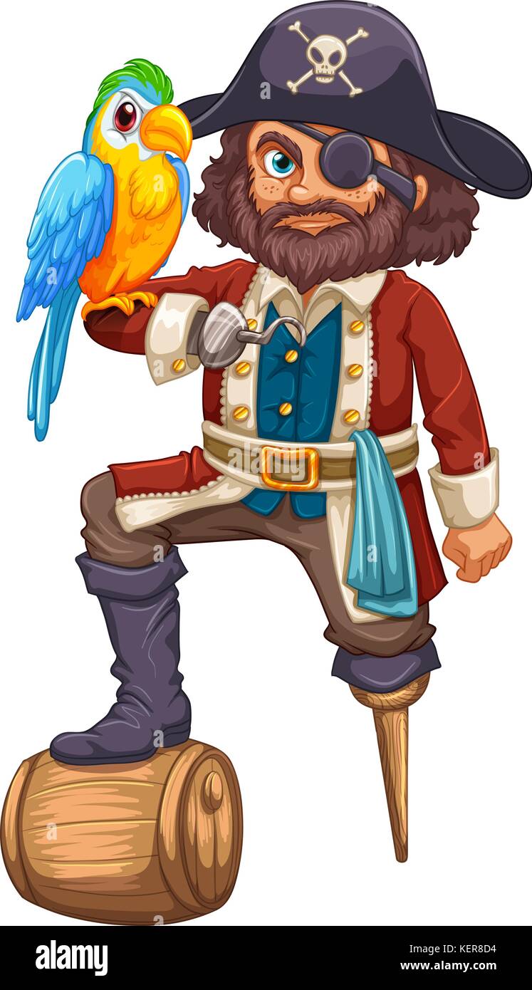 Retrato de loro pirata mascota traje sombrero emplumado percha de hombro bu  diseño de moda arte de vestuario