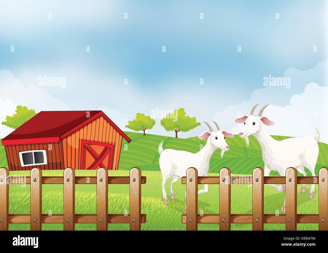 Ilustración de las dos cabras blancas en la granja Ilustración del Vector