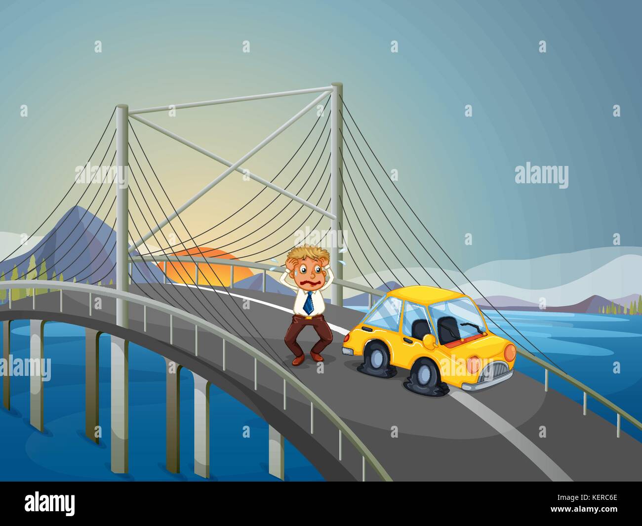 Niño Aterrador píldora Ilustración de un accidente de coche en el puente Imagen Vector de stock -  Alamy