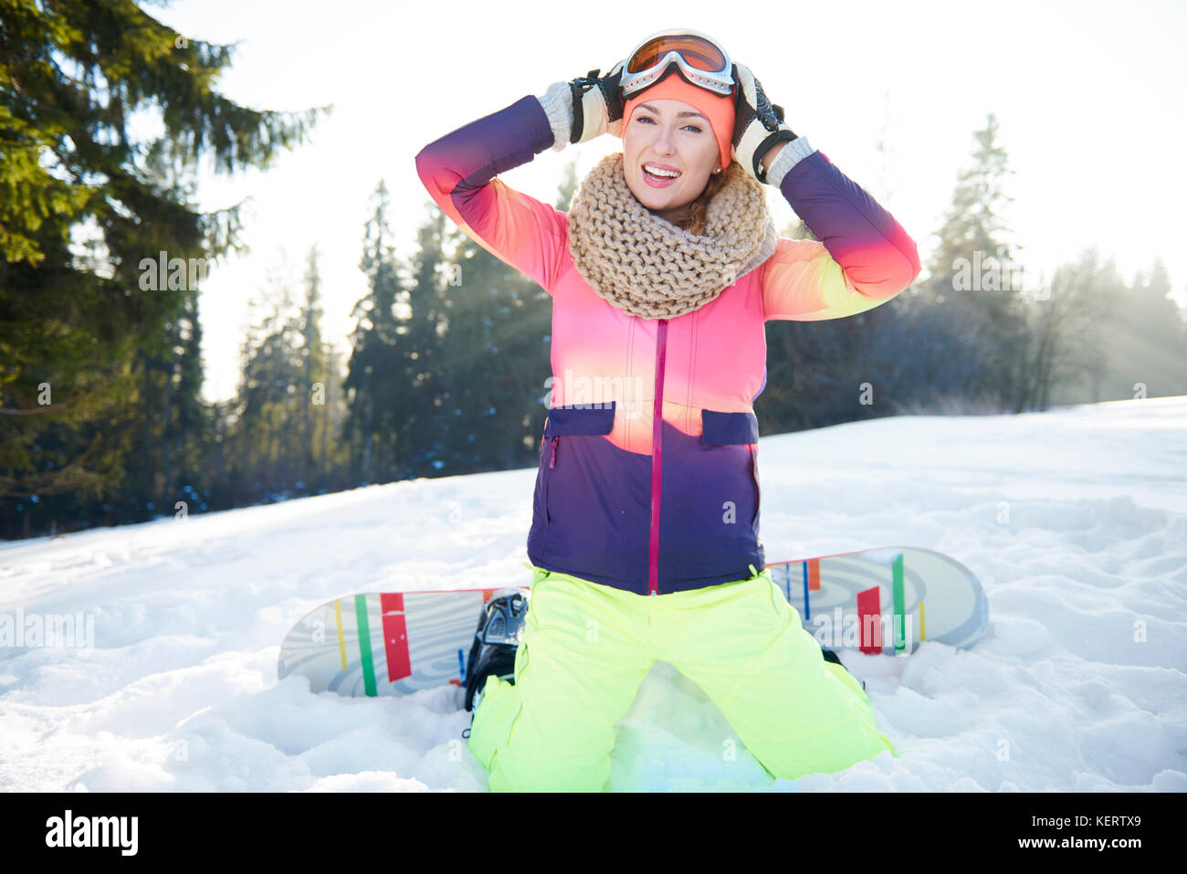 Cerrar od snowboarder femenino Foto de stock