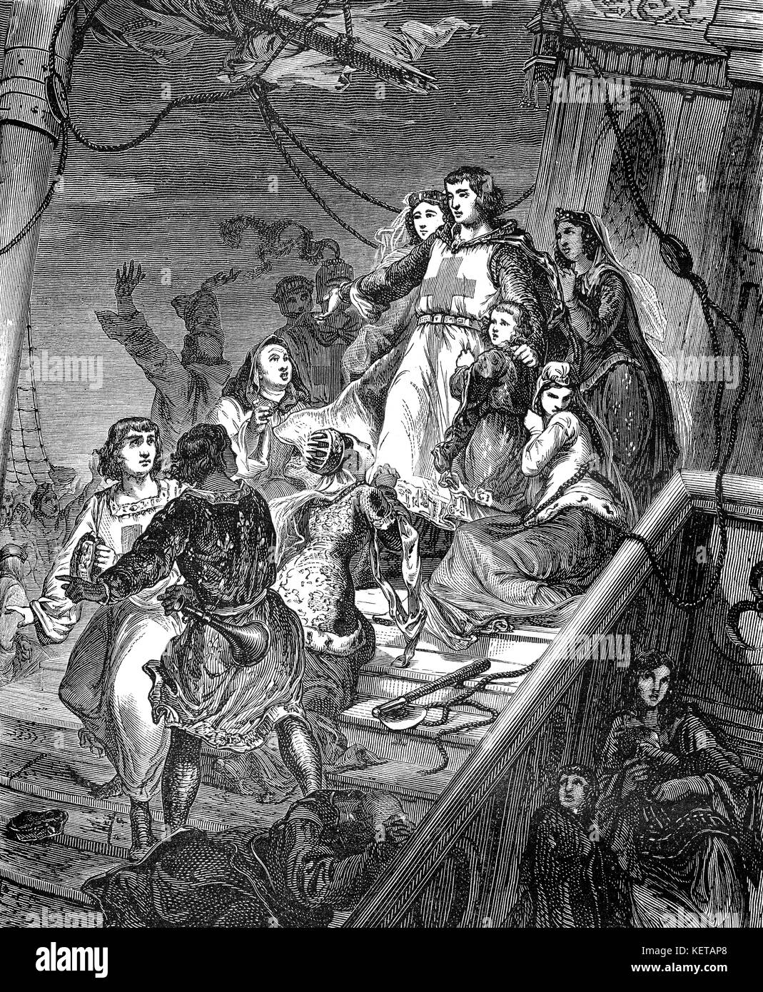 La salida de Aigues-Mortes del rey Luis IX para la Séptima Cruzada Foto de stock