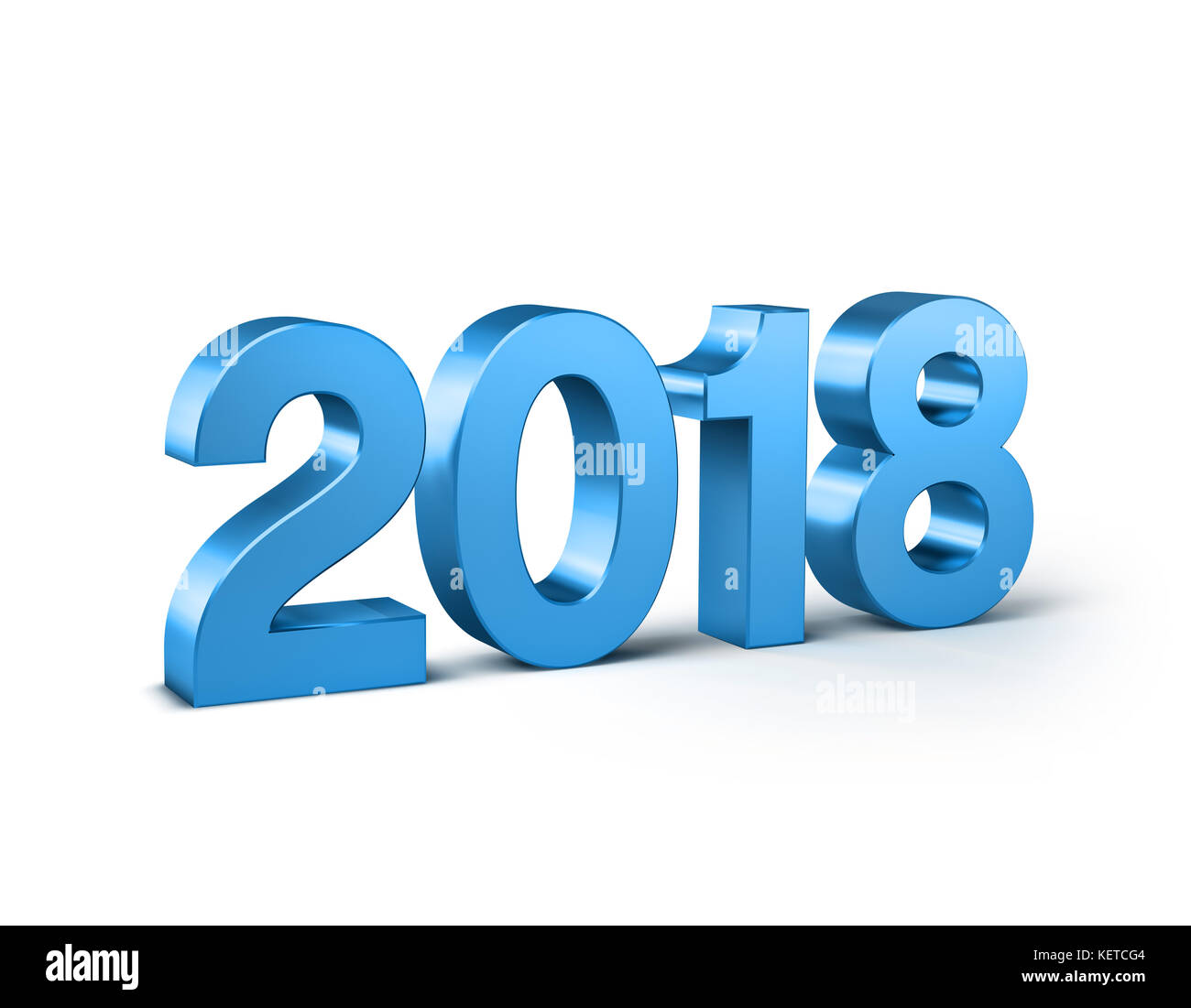 Año nuevo 2018 tipo, color azul y aislado en blanco - Ilustración 3d Foto de stock