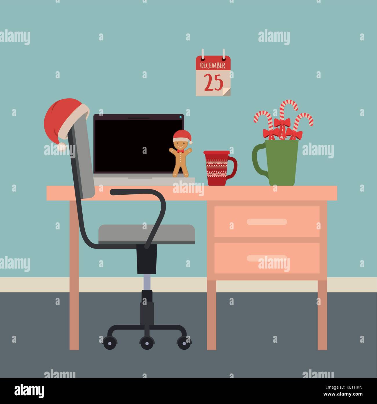 Navidad Simple Oficina Escena Con Decoracion Navidena Y La Pared