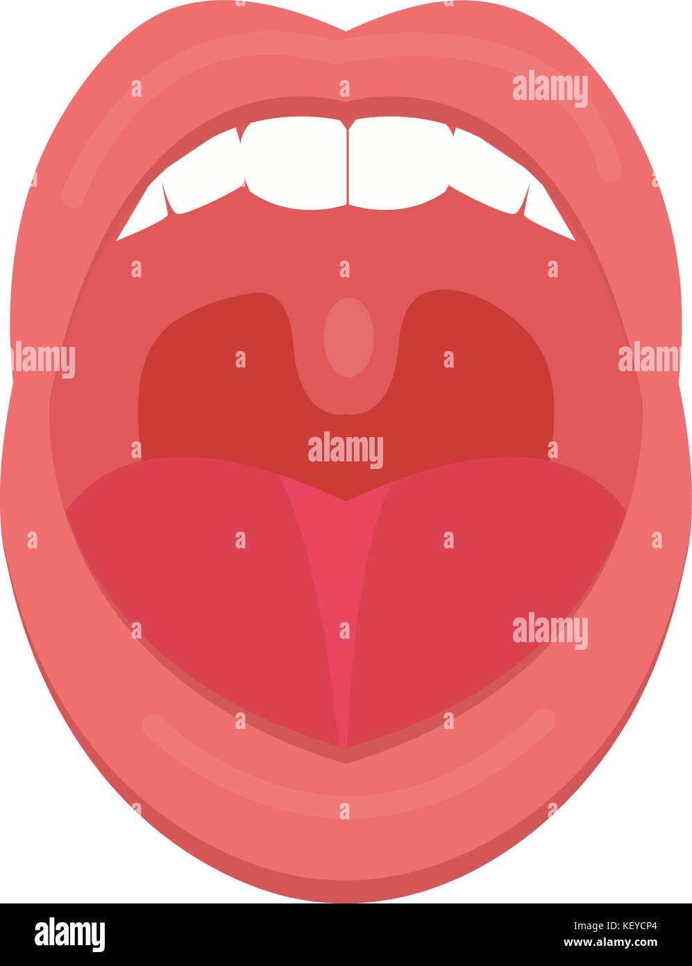 Icono de boca abierta estilo plano. la garganta, las amígdalas. gritar. tratamiento de la medicina del concepto. ilustración vectorial. Ilustración del Vector