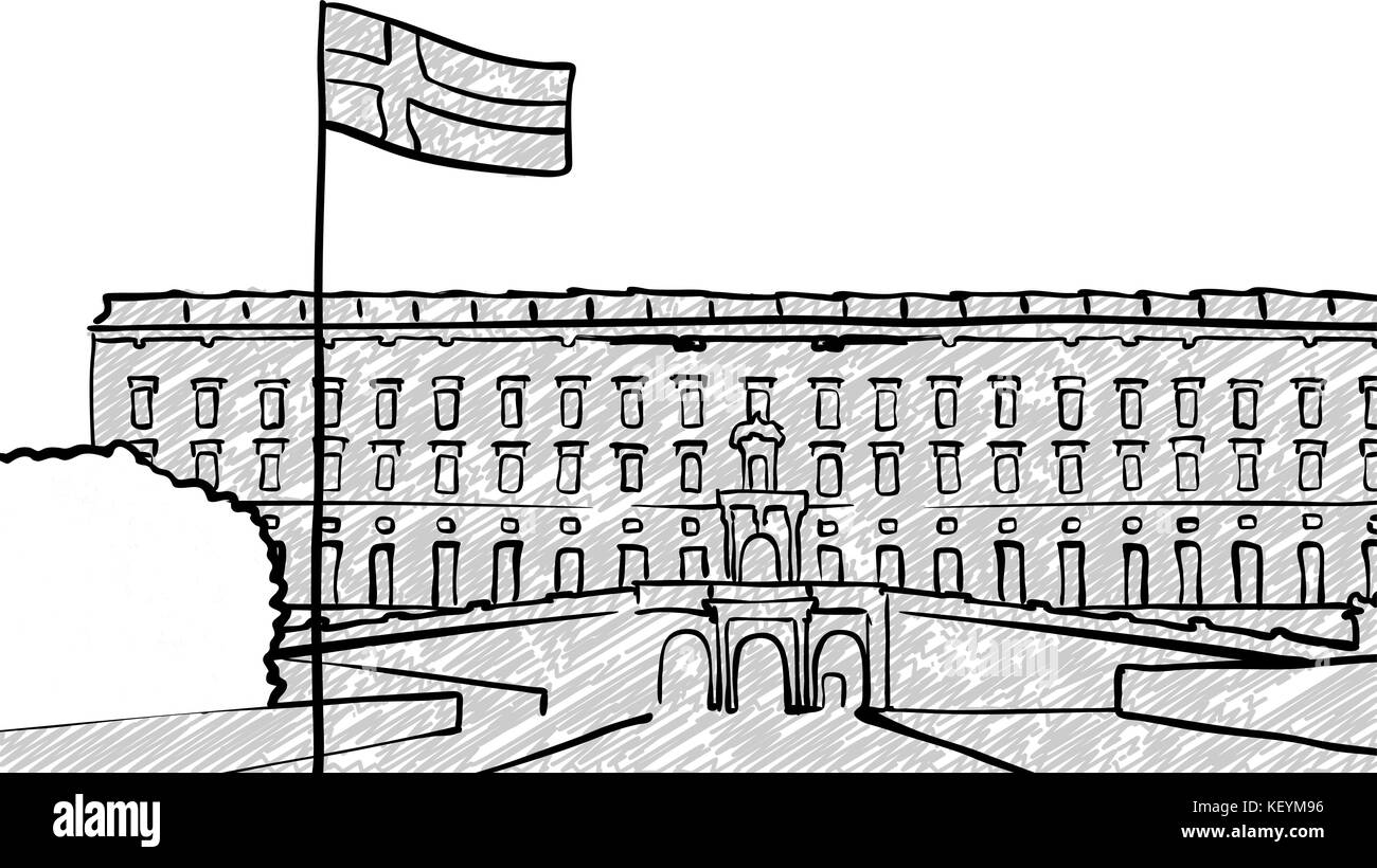 Estocolmo, Suecia famoso Sketch de viaje. Lineart dibujar a mano. Diseño de tarjetas de felicitación, ilustración vectorial Ilustración del Vector