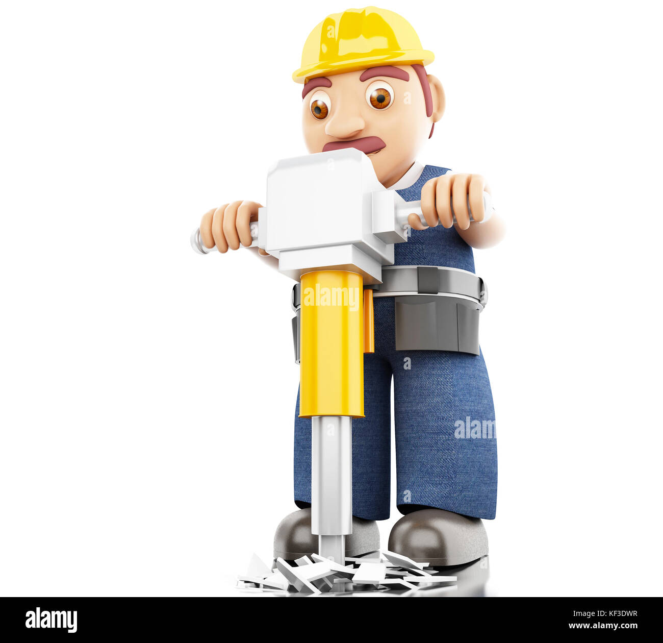 Ilustración 3d Trabajador Con Un Jackhammer Trabajando En Una Construcción Aislada De Fondo 6216