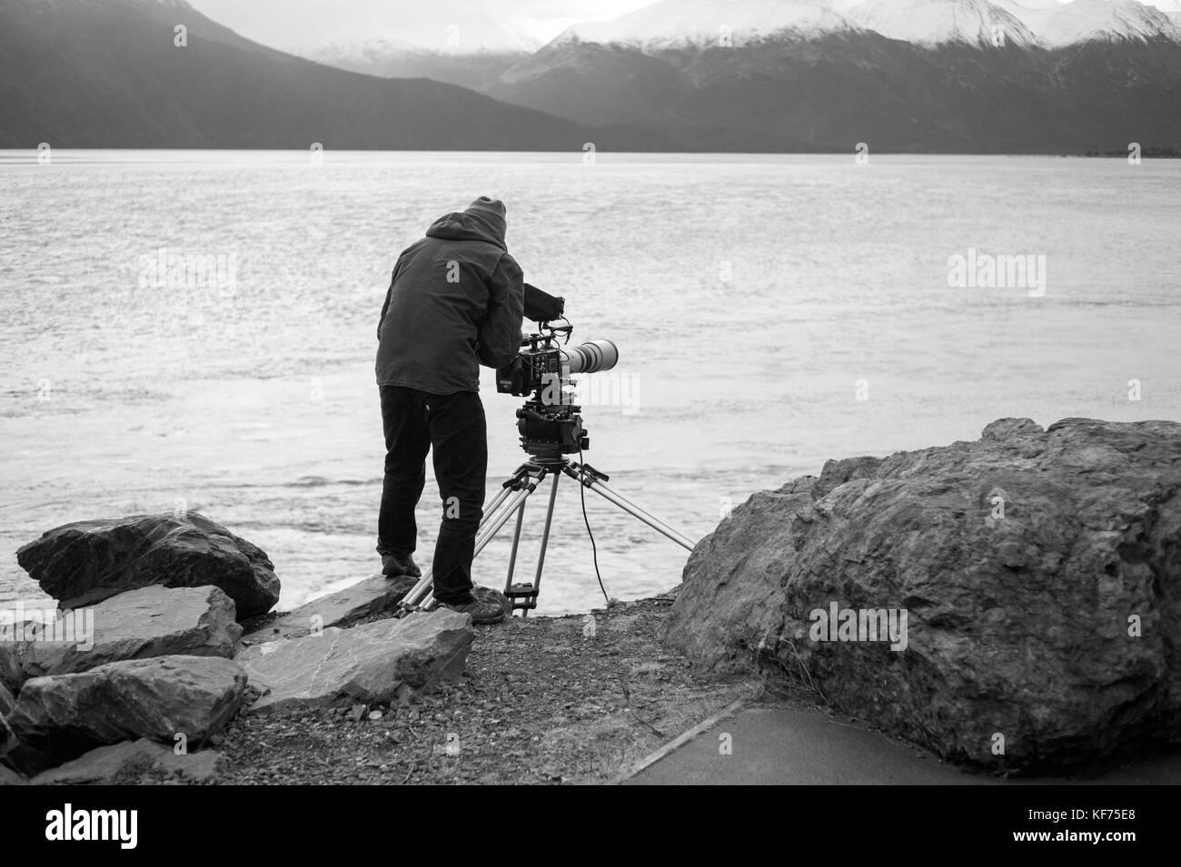 Nick sevander, dp. Trabajar con el Phantom 4k de alta velocidad cámara videw para algunos organismos especializados de un vídeo a cámara lenta de la vida silvestre en Alaska, EE.UU. Foto de stock