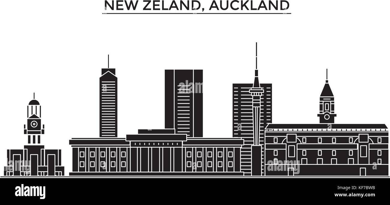 Nueva Zelanda, Auckland vector arquitectura de la ciudad, viajes ciudad de monumentos, edificios, monumentos aislados en fondo Ilustración del Vector