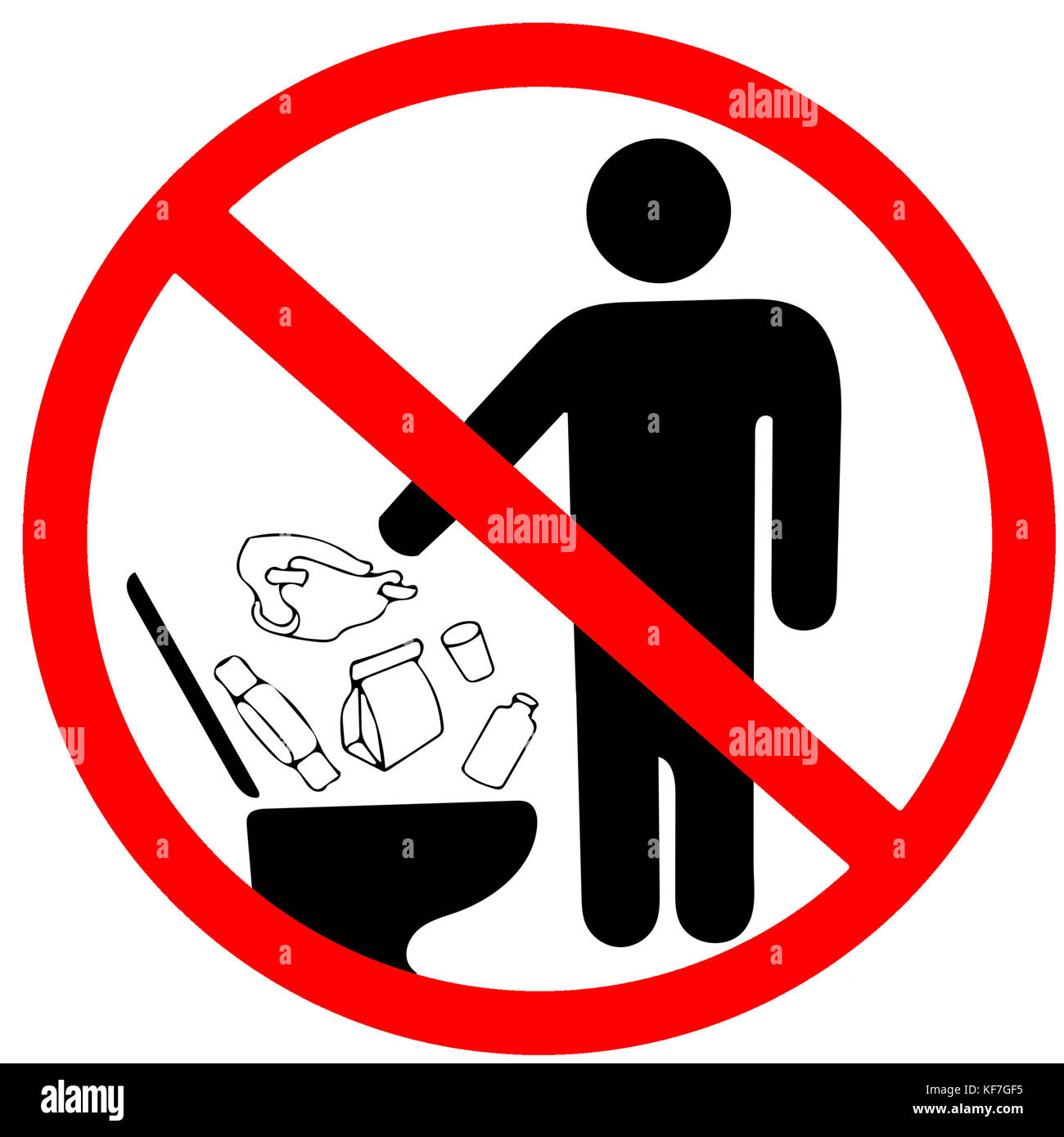 No ensucies en wc icono. mantener limpio firmar. no tirar basura en el WC  en prohibición advertencia precaución círculo rojo aislado sobre fondo  blanco Fotografía de stock - Alamy