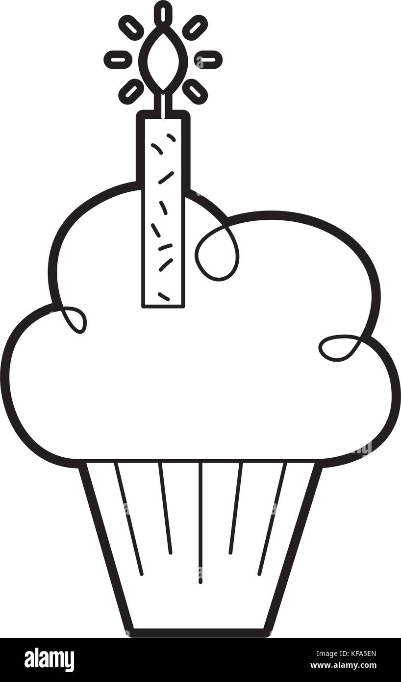 Cumpleaños cupcake quemando velas símbolo de celebración Imagen Vector