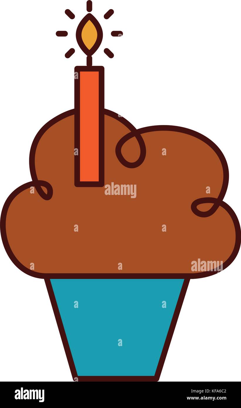 Cumpleaños cupcake quemando velas símbolo de celebración Imagen Vector