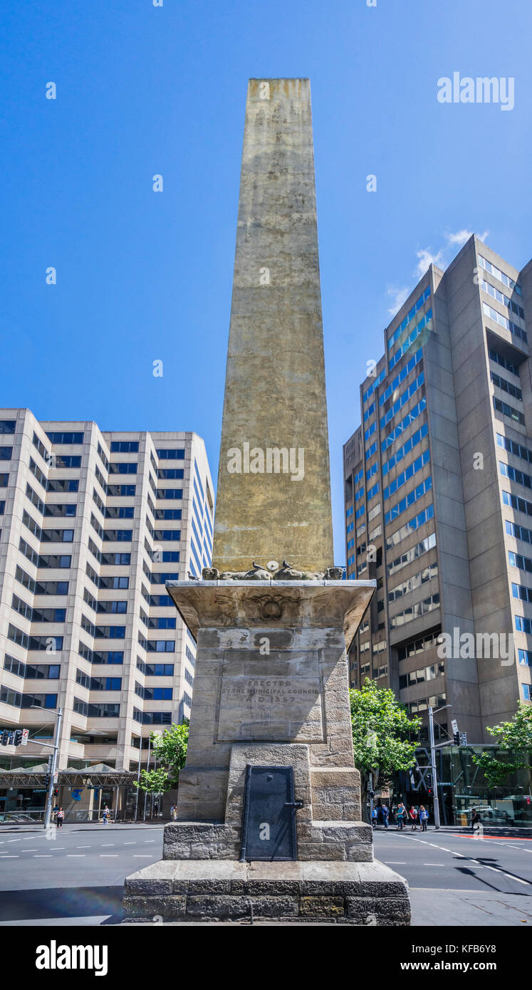 Australia, New South Wales, Sydney, Hyde Park, el curioso obelisco con características Egytian es en realidad un desagüe vent Foto de stock
