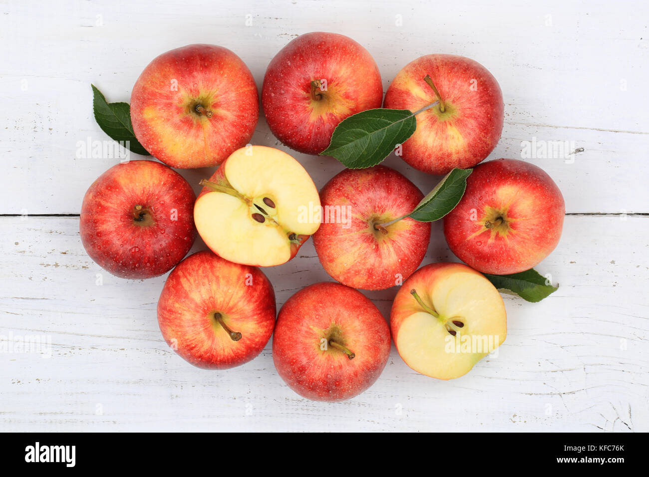 Manzanas manzanas frutas rojas alimentos vista superior Foto de stock