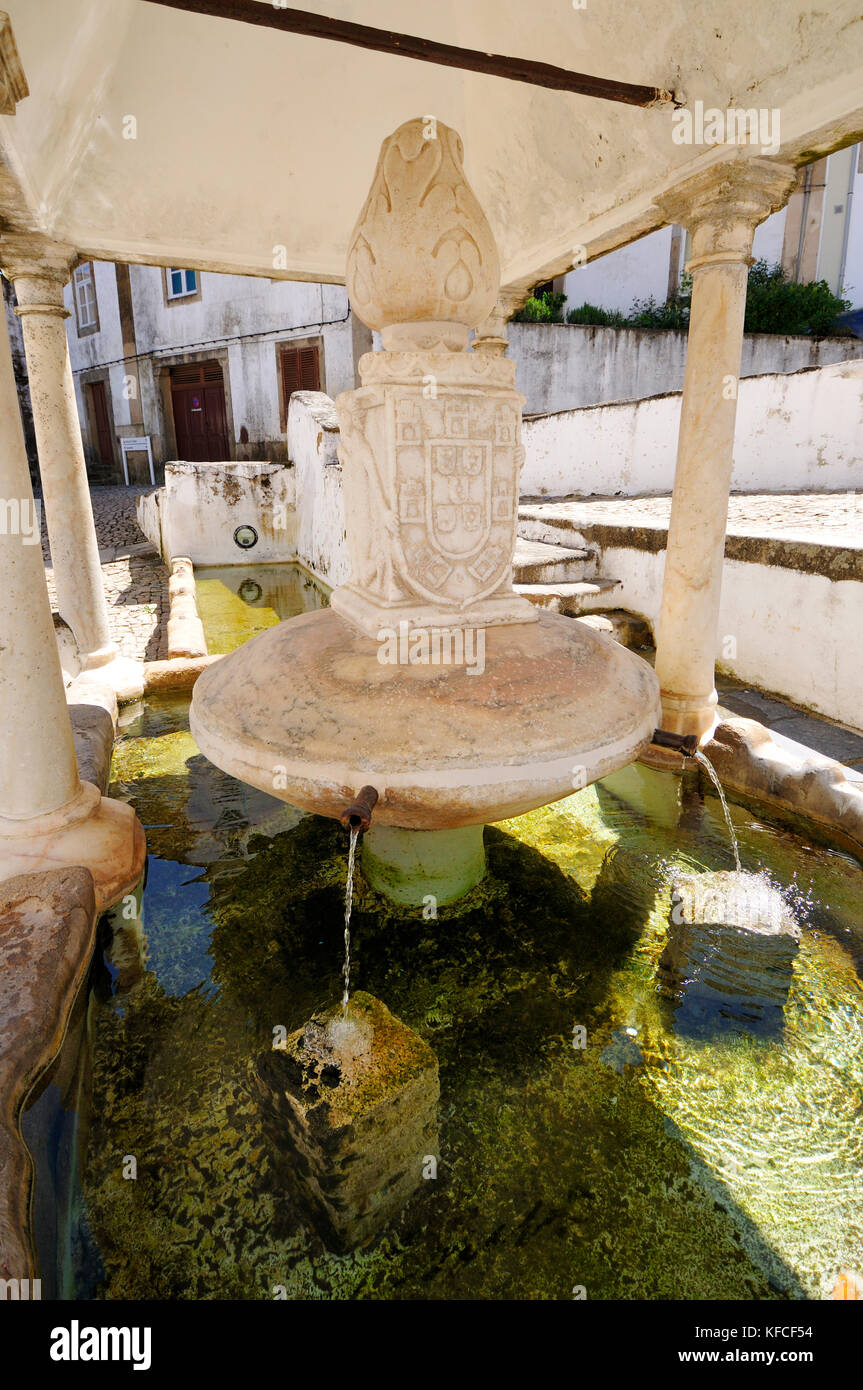 El barrio judío y la fuente manuelina en el histórico pueblo de Castelo de Vide, Alentejo, Portugal Foto de stock