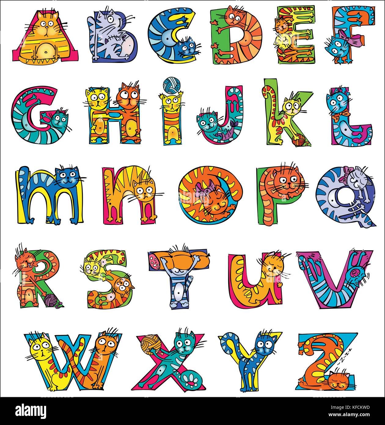Gracioso gato alfabeto colorido Imagen Vector de stock - Alamy