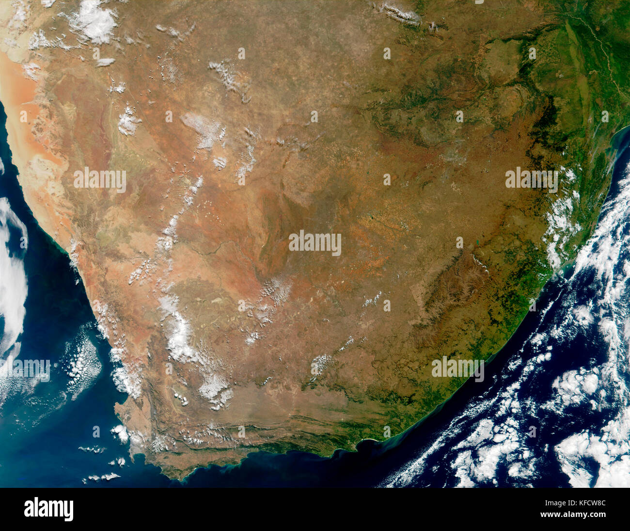 Sudáfrica. El área que se muestra en esta imagen abarca siete ciudades capitales y una serie de características geológicas distintivas de la región. Foto de stock