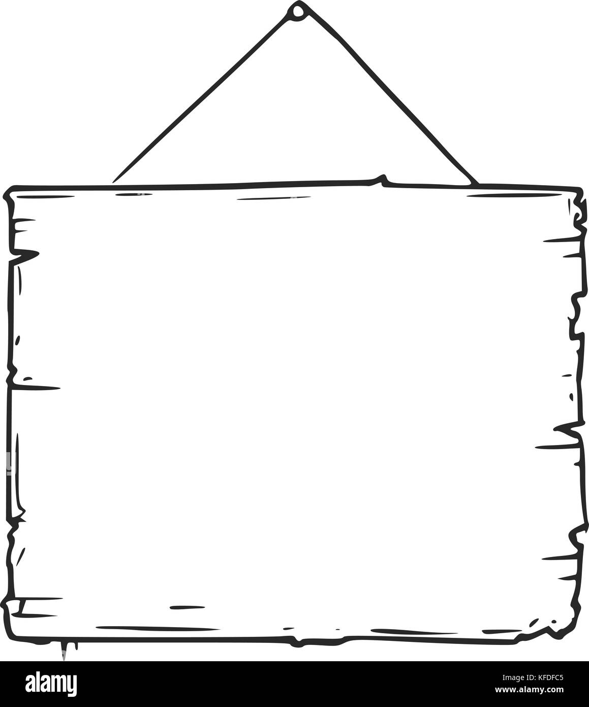Dibujo Vectorial de vacío de madera en blanco letrero con cuerda Ilustración del Vector