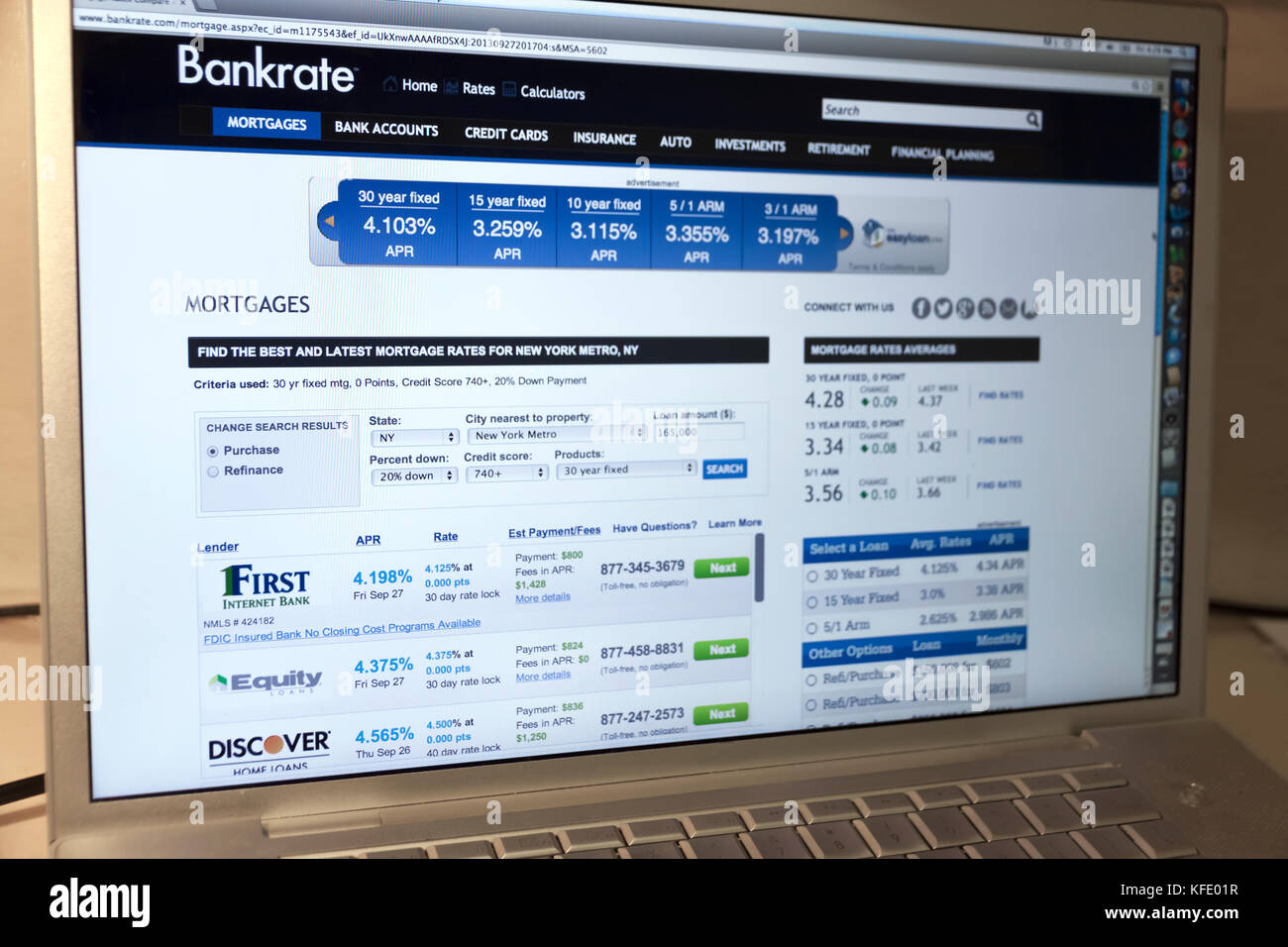 Bankrate.com es un sitio en internet que compara varios prestamistas hipotecarios' las tasas para los mejores precios de los préstamos, entre otros productos financieros. Foto de stock