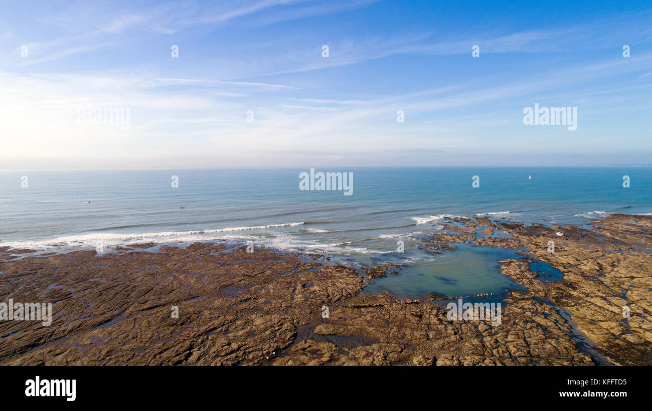 Aeritography de la costa atlántica en Prefailles, Loire Atlantique Foto de stock