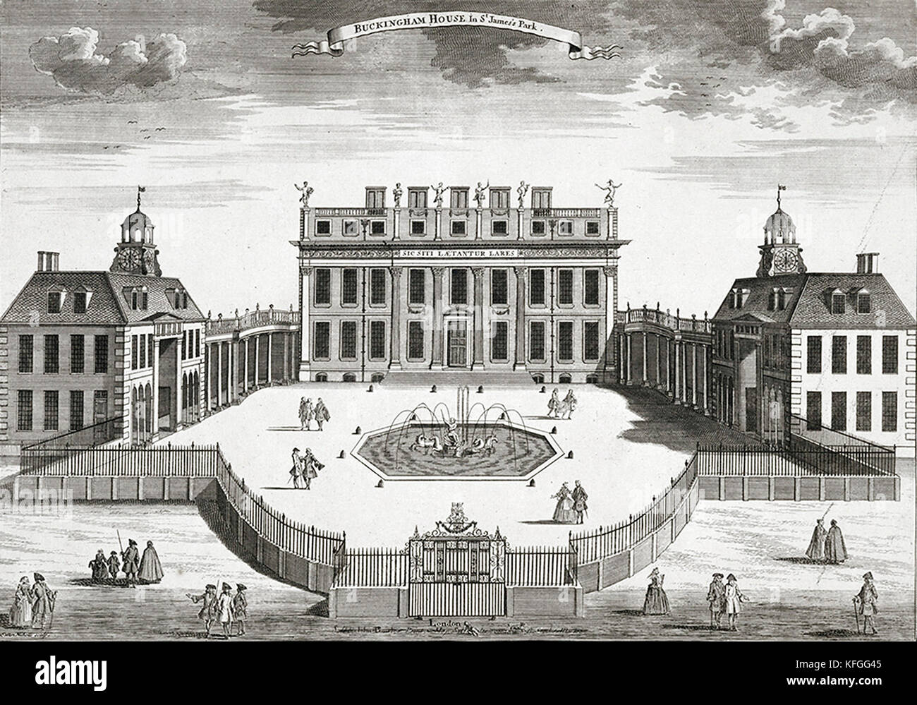 Palacio de Buckingham tal como apareció a principios del siglo 18th. Foto de stock