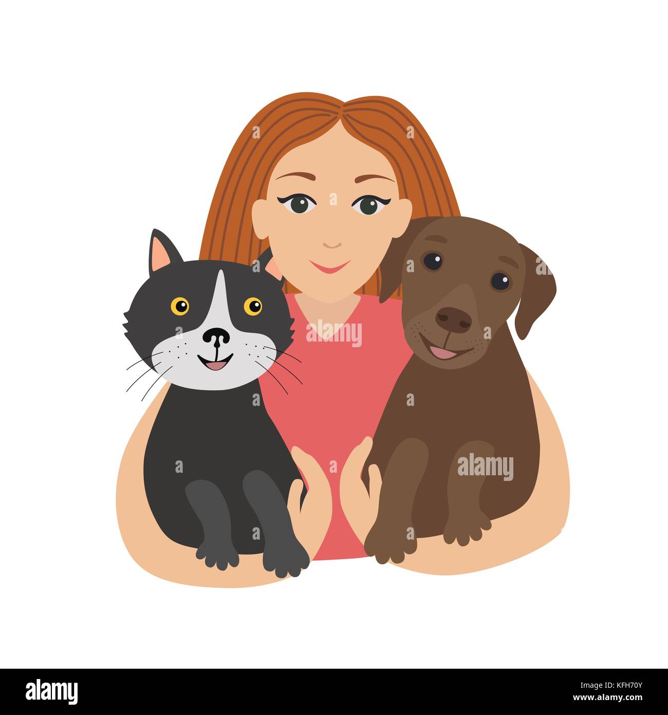 Niña feliz abrazando a su gato y perro.Los niños y las mascotas Imagen  Vector de stock - Alamy