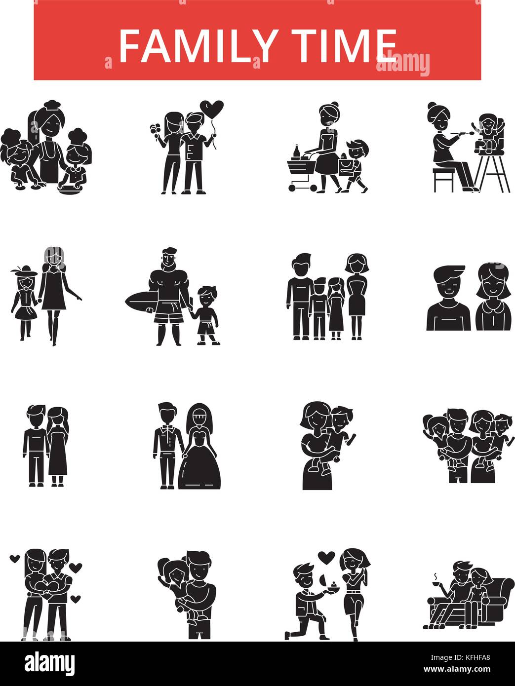 El Tiempo De La Familia Ilustracion La Linea Fina Iconos Planas
