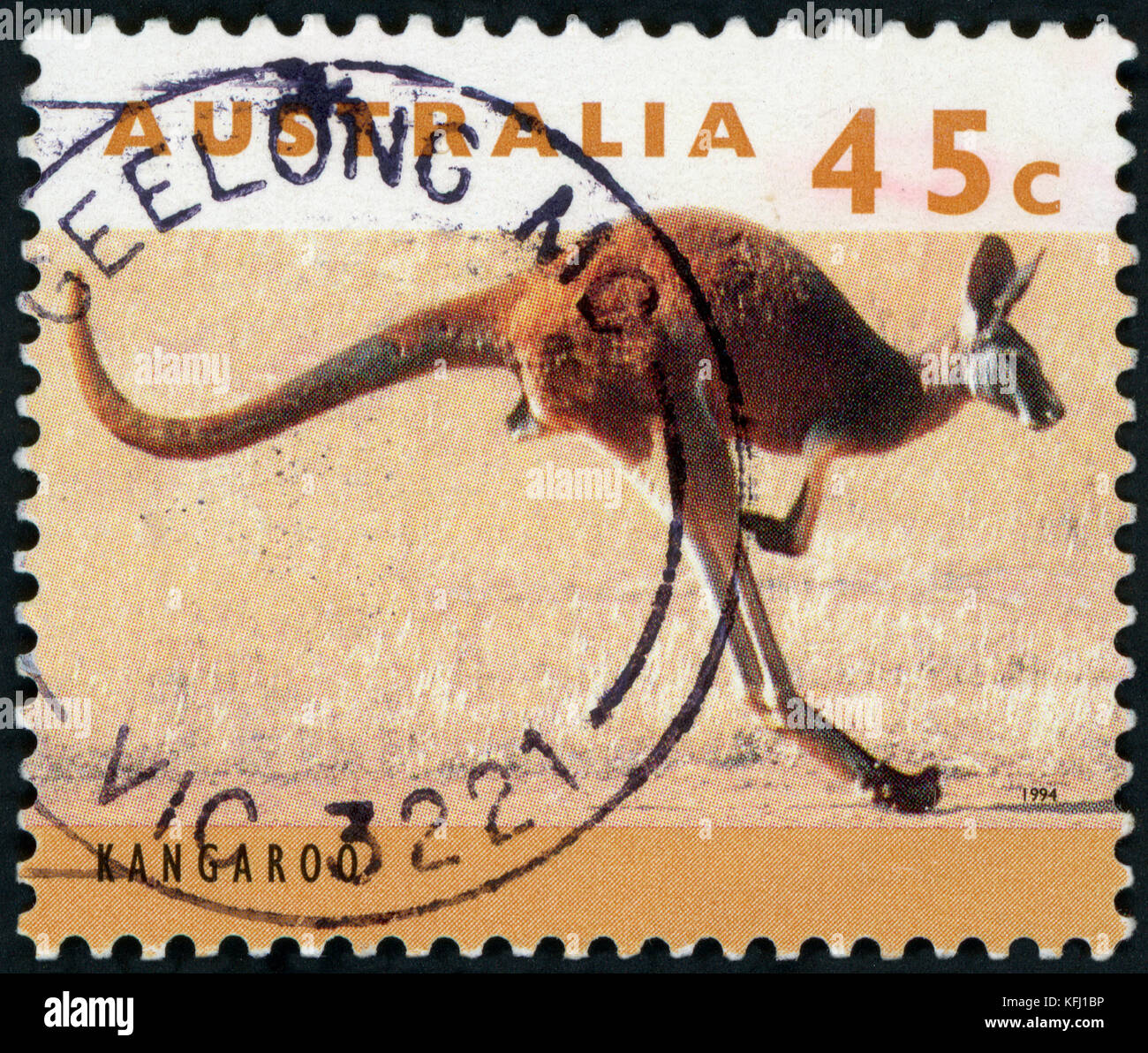 Sello postal (Australia - canguro rojo) Foto de stock