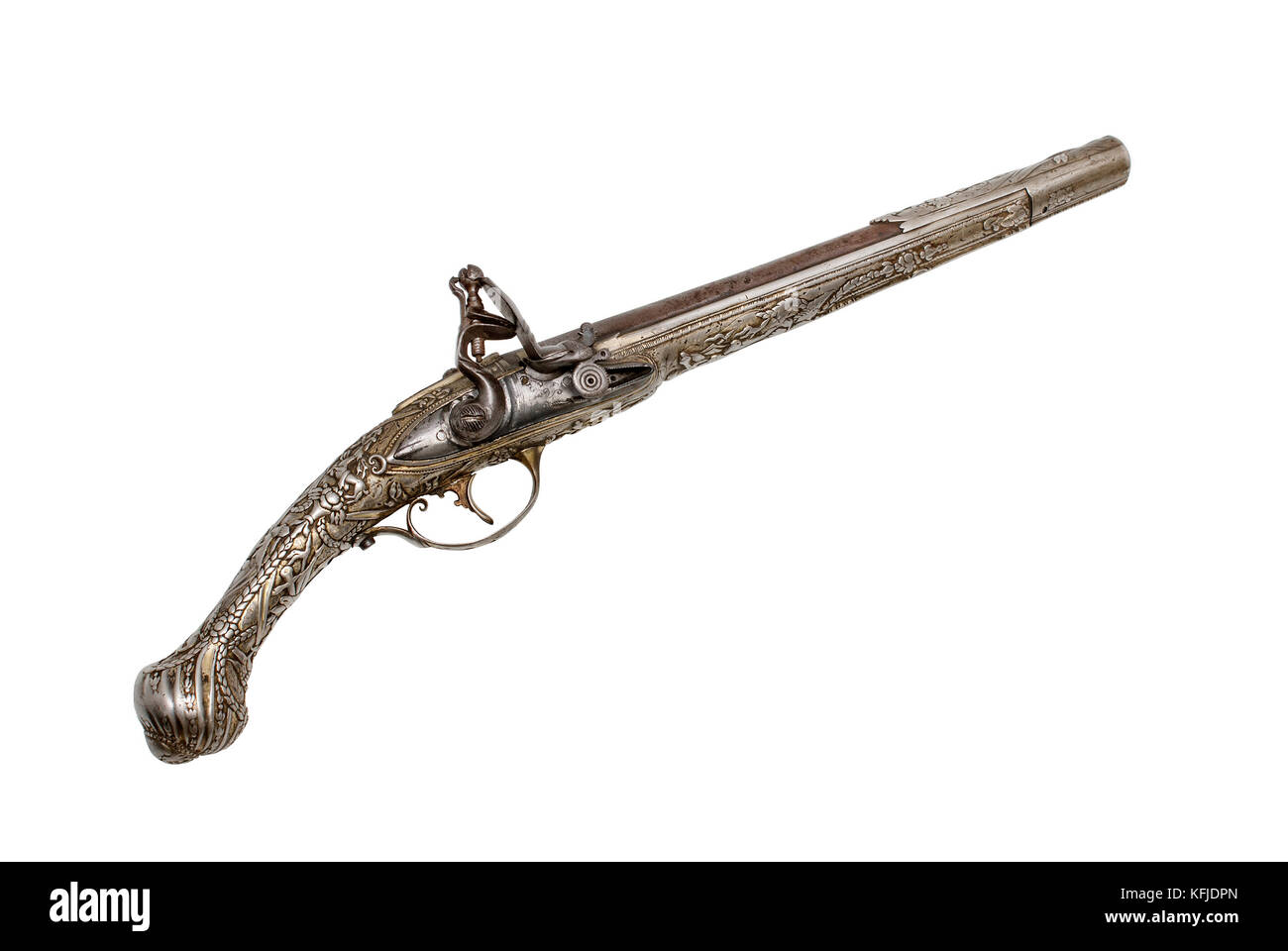 Hermoso ejemplo decorado de pistola de piedra. Fin de la 18-el principio de los 19th siglos. Las armas balcas eran populares en otras países europeos ( Foto de stock