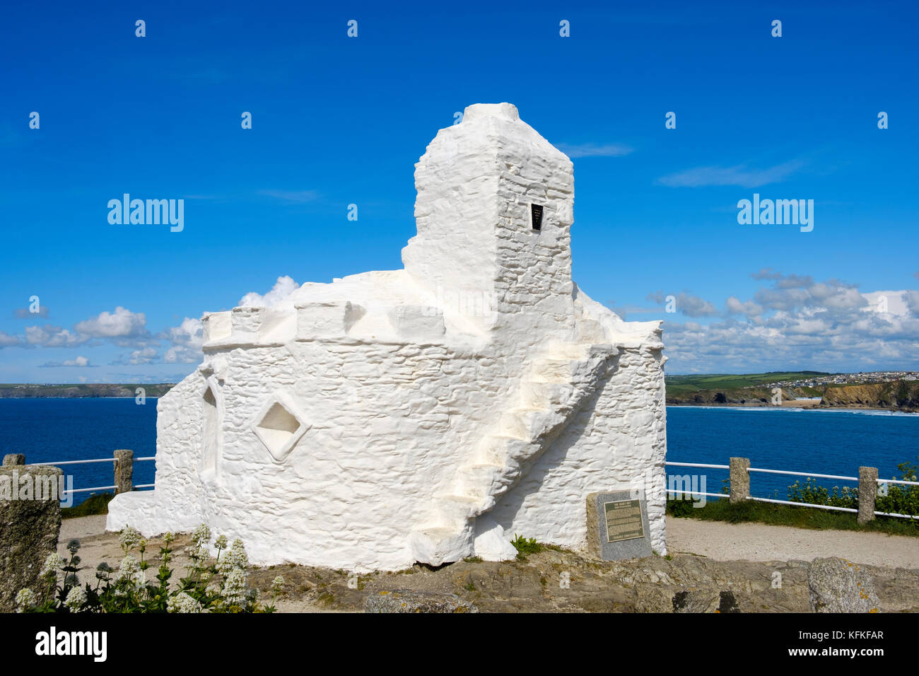 Vista histórica Huer's Hut, Newquay, Cornwall, Inglaterra, Gran Bretaña Foto de stock