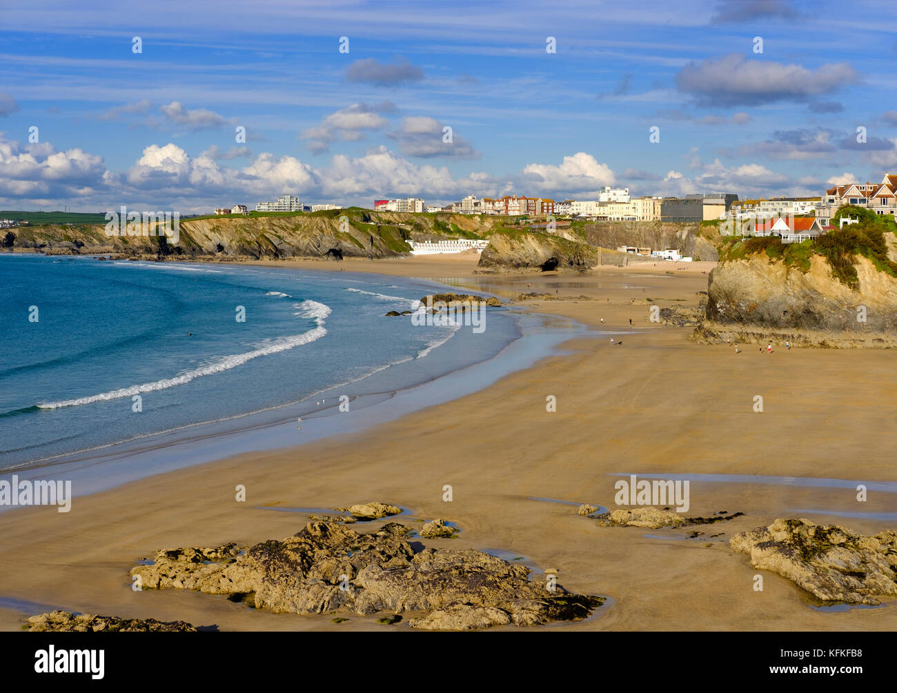La playa Towan, Newquay, Cornwall, Inglaterra, Gran Bretaña Foto de stock
