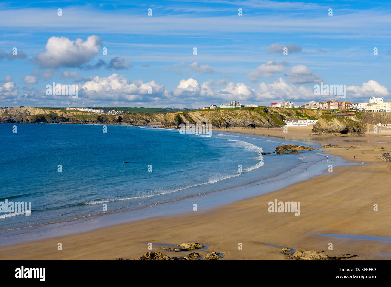 La playa Great Western y de la playa Towan, Newquay, Cornwall, Inglaterra, Gran Bretaña Foto de stock