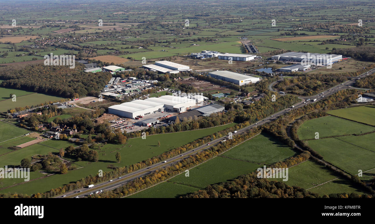 Vista aérea de Dove Valley Park en Foston en la A50, Derby, Reino Unido Foto de stock