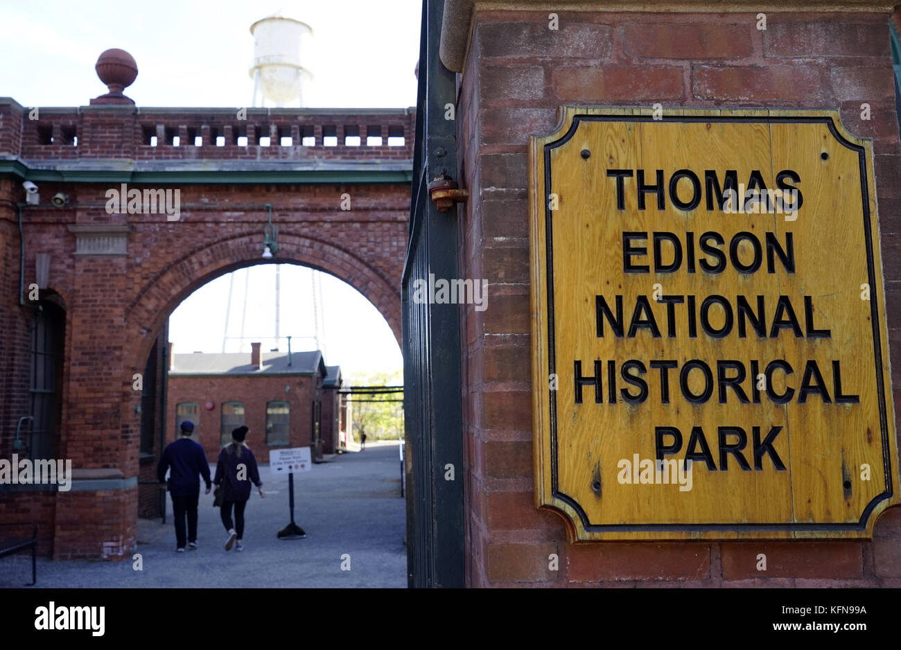La señal de la entrada del Parque Histórico Nacional Thomas Edison.West Orange.New Jersey.USA Foto de stock