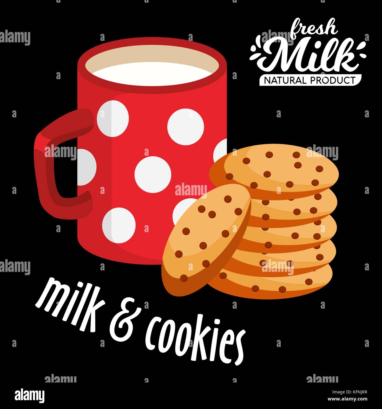 Leche y galletas vector icono. galletas de chocolate y una taza de leche  caliente rojo vector Imagen Vector de stock - Alamy