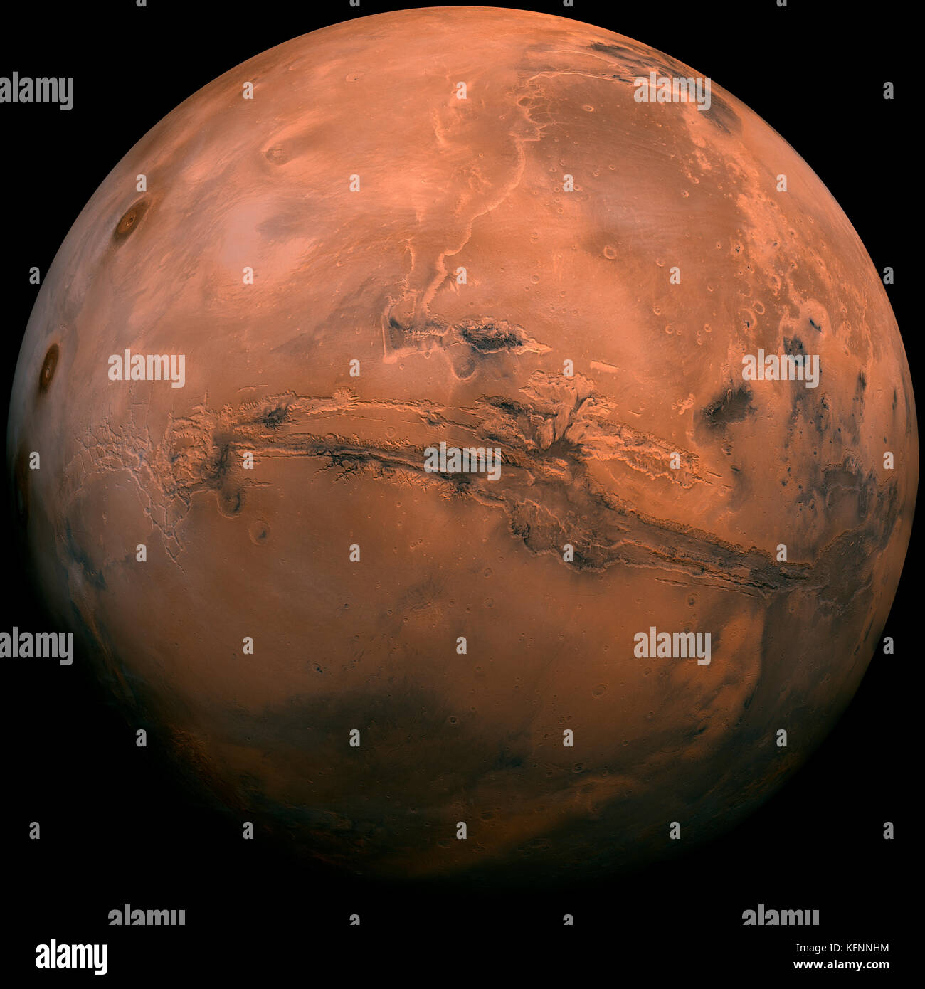 Marte, mostrando el gran cañón, Valles Marineris Foto de stock