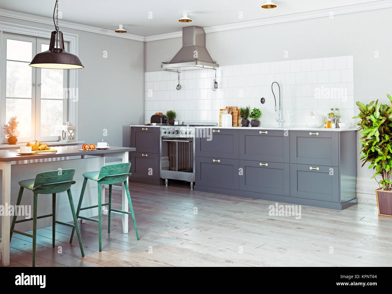 Cocina moderna interior. Diseño de estilo escandinavo. Concepto de ... Cocina moderna interior. Diseño de estilo escandinavo. Concepto de ...