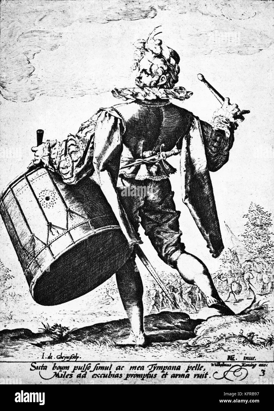 El baterista holandés - grabado por J. van Gheyn después de Hendrik Goltzius, 1600. Foto de stock