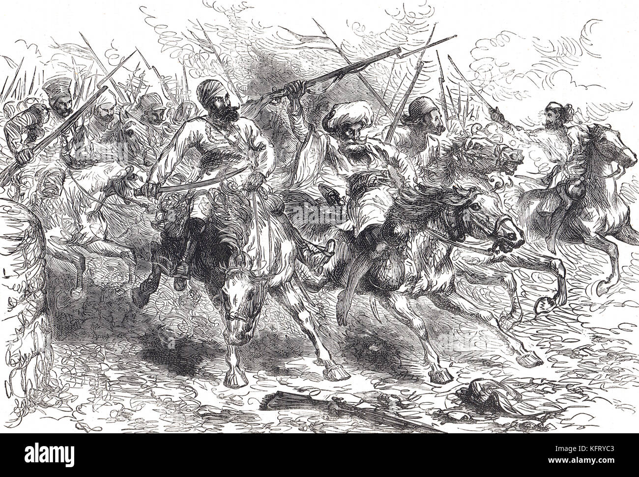Los amotinados avanza en Delhi, India, la rebelión india de 1857 Foto de stock