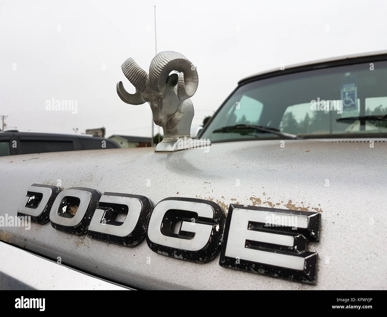 Florencia, usa. 06 sep, 2017. Las letras 'Dodge' y el logotipo de la marca  de Dodge, el jefe de la ram, puede ser visto en un vehículo en Florencia,  Estados Unidos, 06