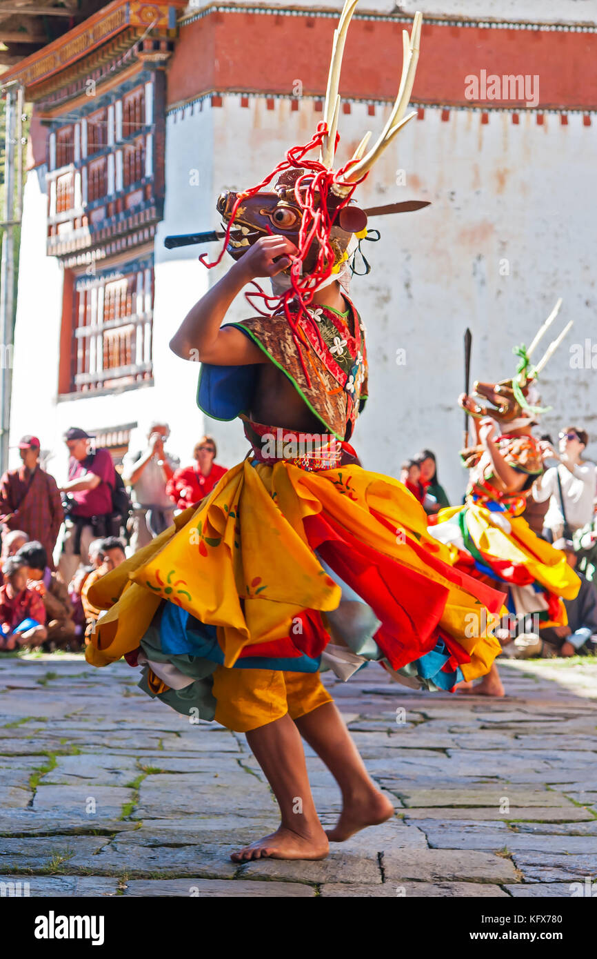 Fiesta tradicional en Bumthang, Bhután Foto de stock