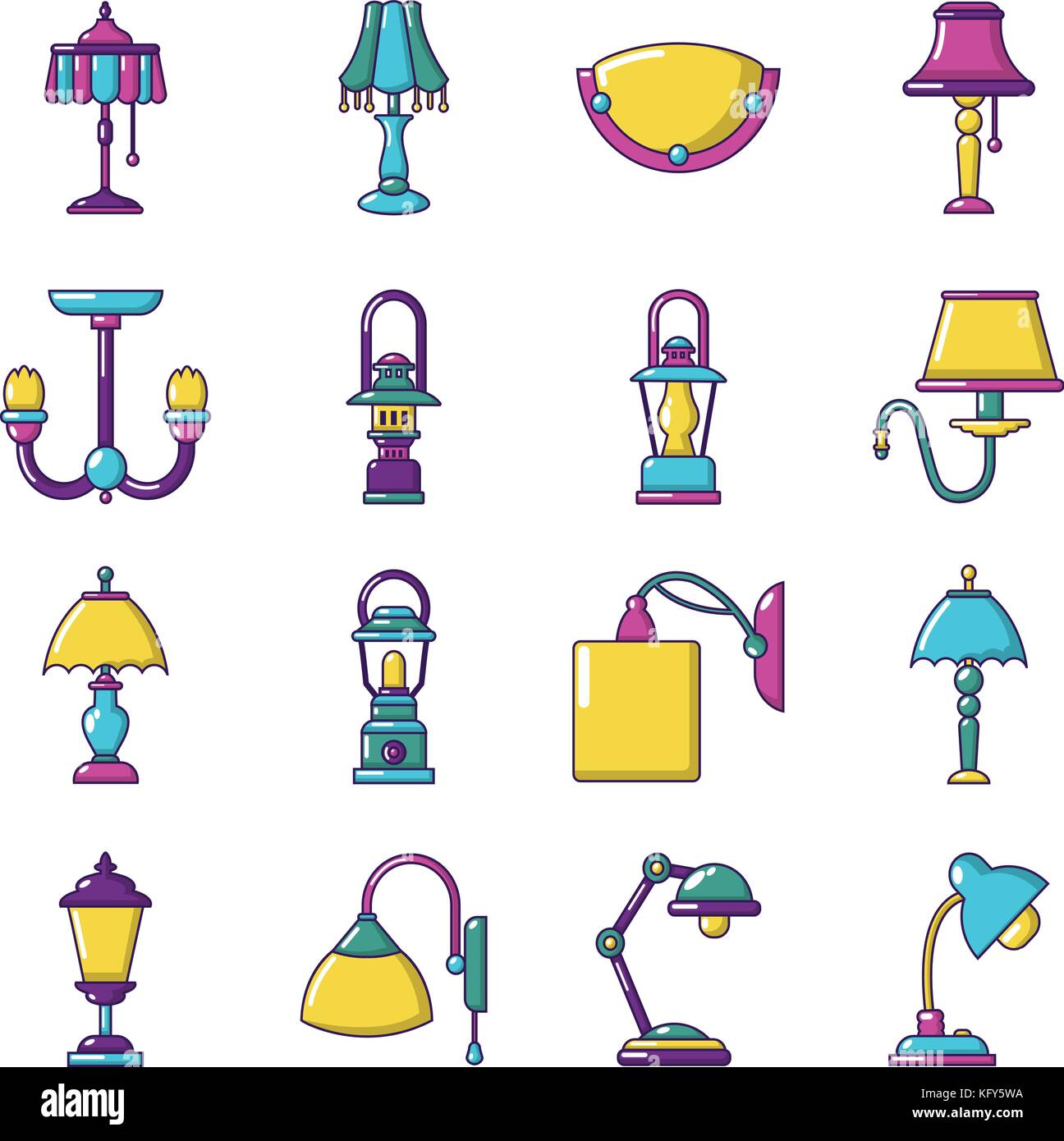Iconos De Lampara Estilo De Dibujos Animados Imagen Vector De Stock Alamy