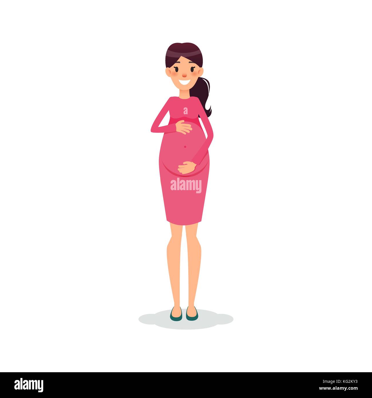 Mujeres embarazadas planas felices. Futura mamá personaje de dibujos  animados. Embarazada madre posando Imagen Vector de stock - Alamy