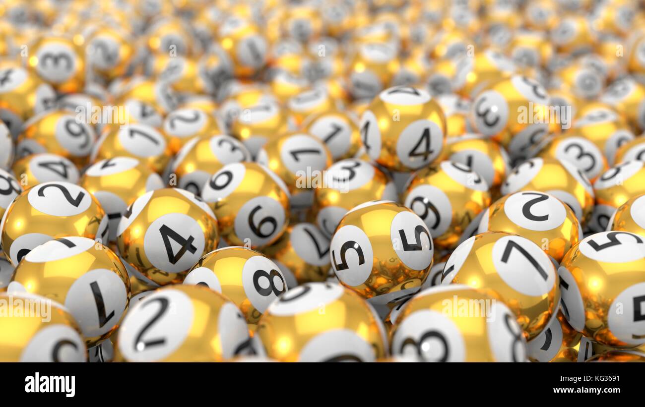 Pila de bolas doradas con fondo dept de efecto de campo. Ilustración 3d.  adecuado para la suerte, éxito y temas del juego de lotería Fotografía de  stock - Alamy
