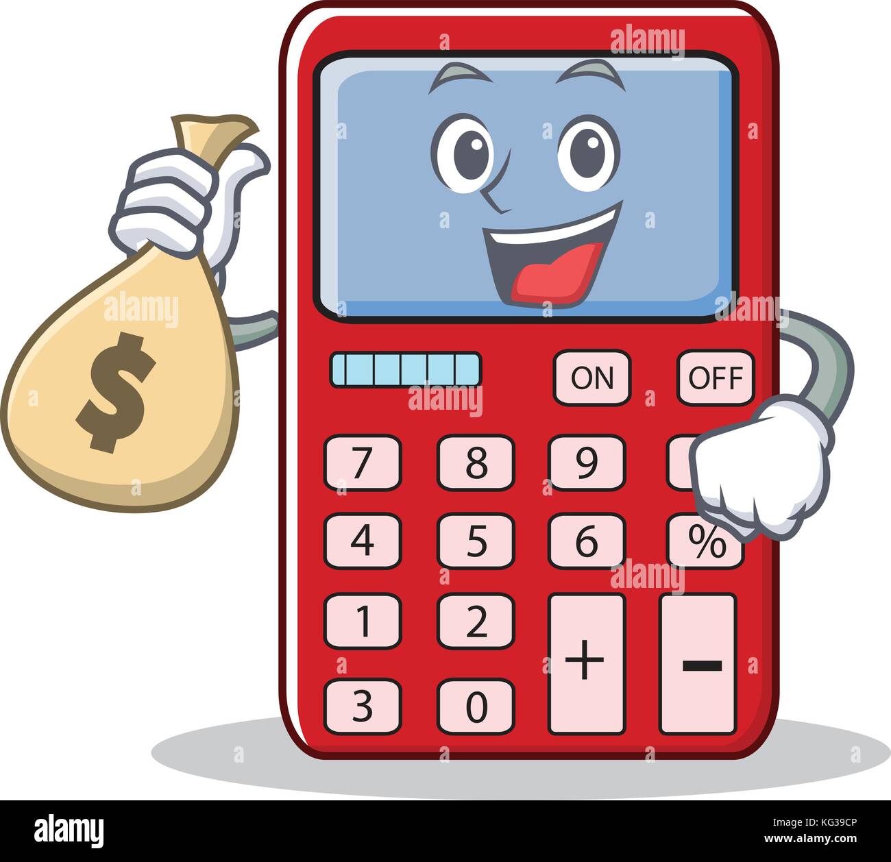 Con la bolsa de dinero calculadora cute cartoon character Imagen Vector de  stock - Alamy