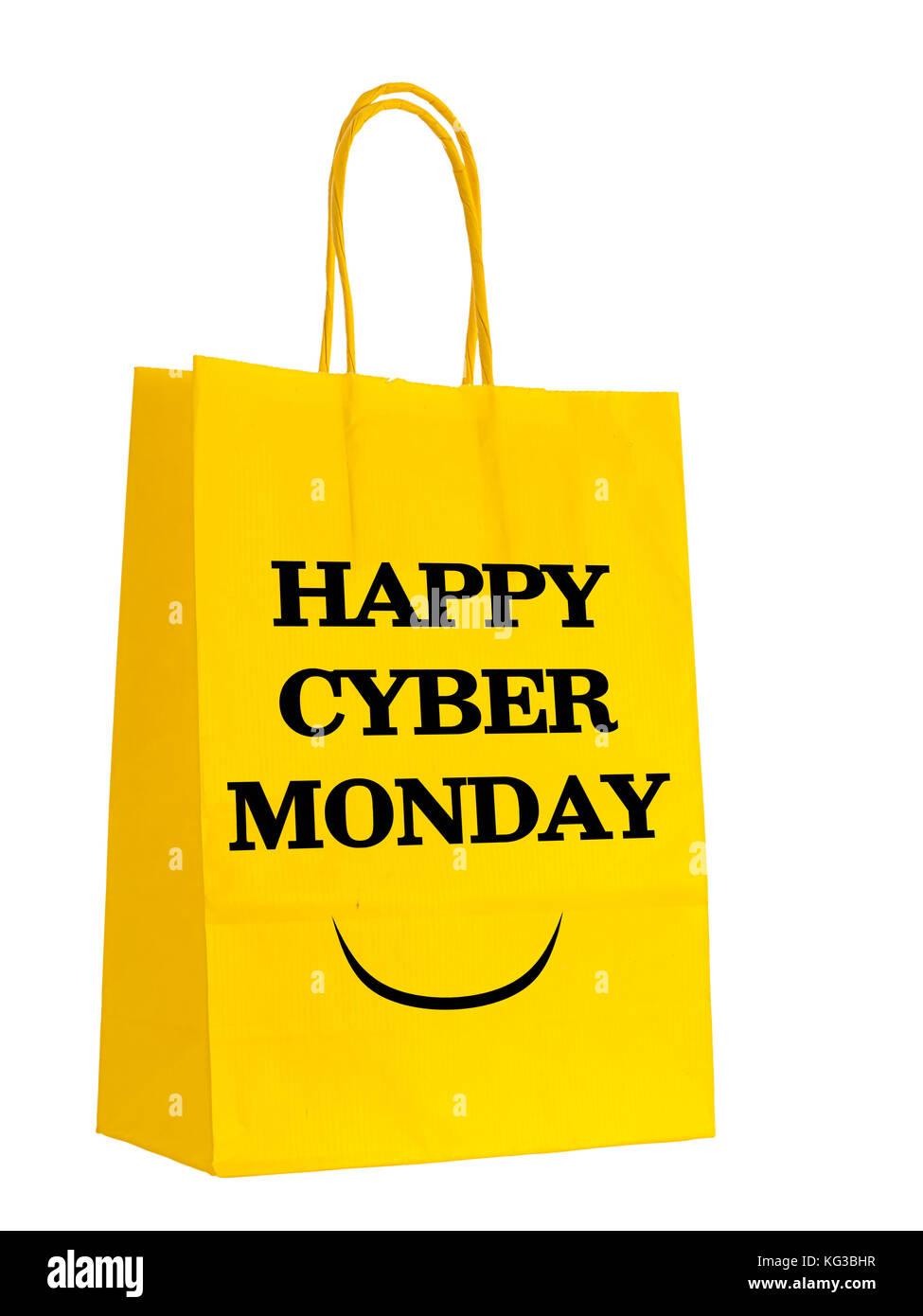 Feliz Cyber Monday bolsas aisladas en blanco, Foto de stock