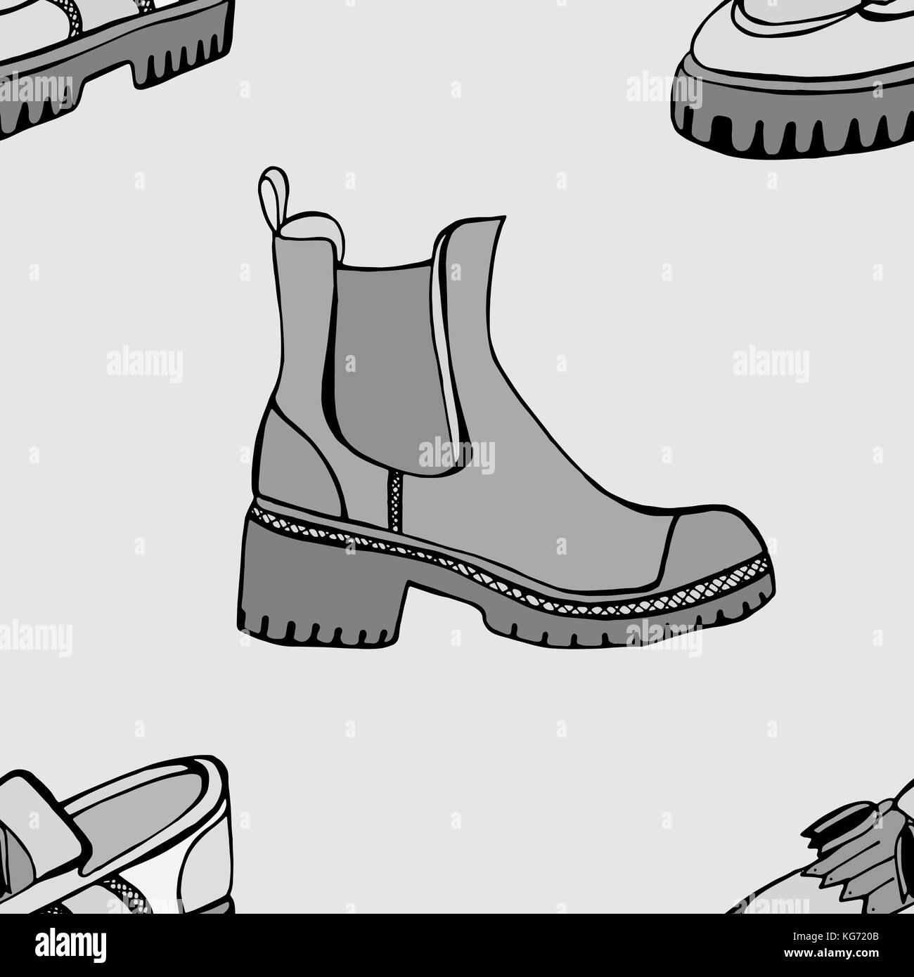 Vector monocromo patrón sin fisuras con el otoño zapatos de bocetos a mano  con la imagen de zapatillas diferentes sobre un fondo Imagen Vector de  stock - Alamy
