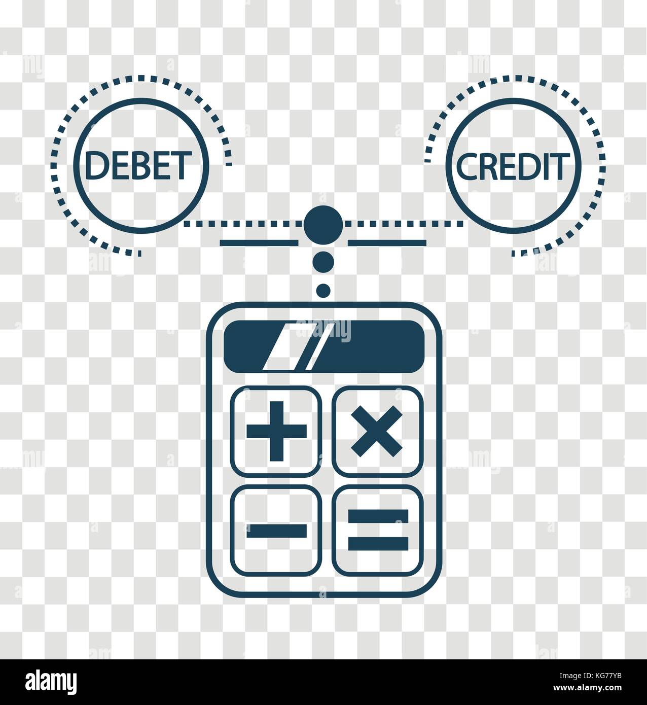 Concepto de cálculo de crédito y débito, balance, la contabilidad en la  forma de calcular una calculadora. Icono, silueta en el estilo lineal  Imagen Vector de stock - Alamy