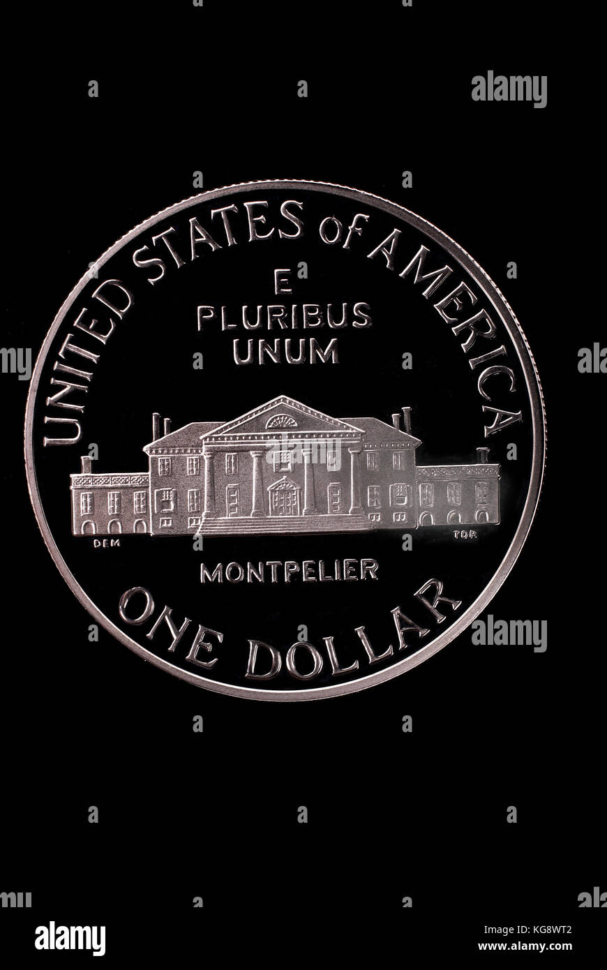 Libertad de EE.UU. dólar en honor de James medison. 1993. Invertir. Camino sobre fondo negro. Foto de stock